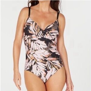 Calvin Klein Twisted Tummy Control One Piece Bathing Suit Size 16 Tropical Print